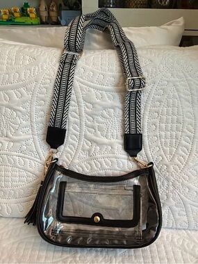Boho Transparent Tote Bag | Zipper & Front Pocket | Festival & Work Bag